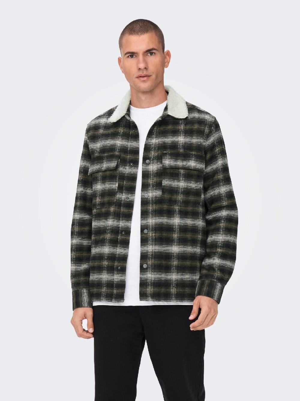 Only & Sons ONSBAZ OVR Teddy Check PKT Sjacket (192819 Canteen) Vatertagsangebot