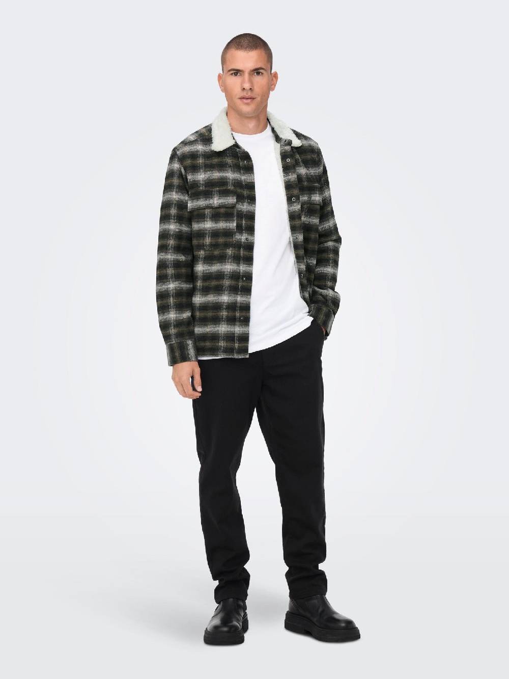 Only & Sons ONSBAZ OVR Teddy Check PKT Sjacket (192819 Canteen) Vatertagsangebot