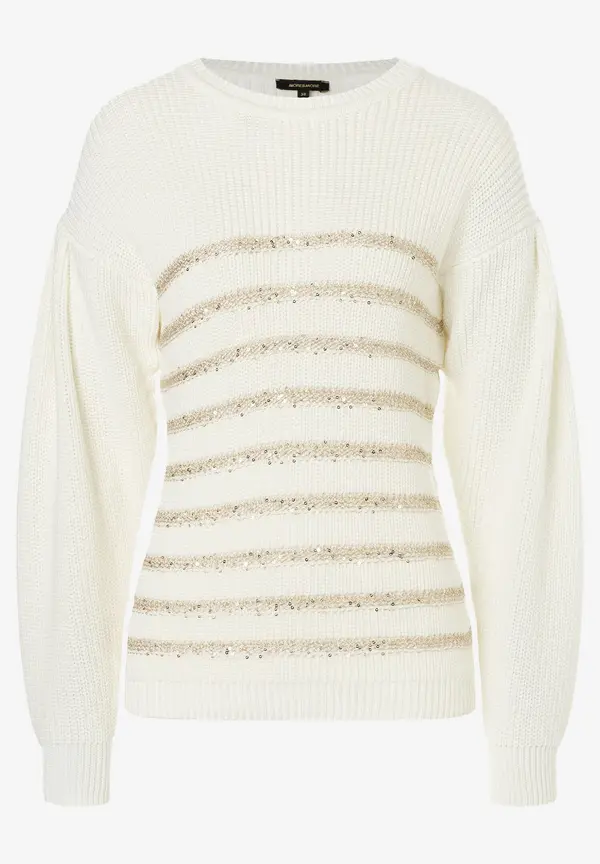 More & More Pullover mit Paillettenstreifen, ecru, Herbst-Kollektion Fabrik Onlineshop
