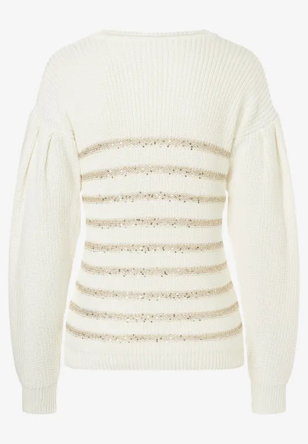More & More Pullover mit Paillettenstreifen, ecru, Herbst-Kollektion Fabrik Onlineshop