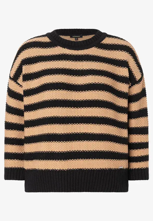 More & More Strukturpullover mit Streifen, schwarz/beige Tiefpreis