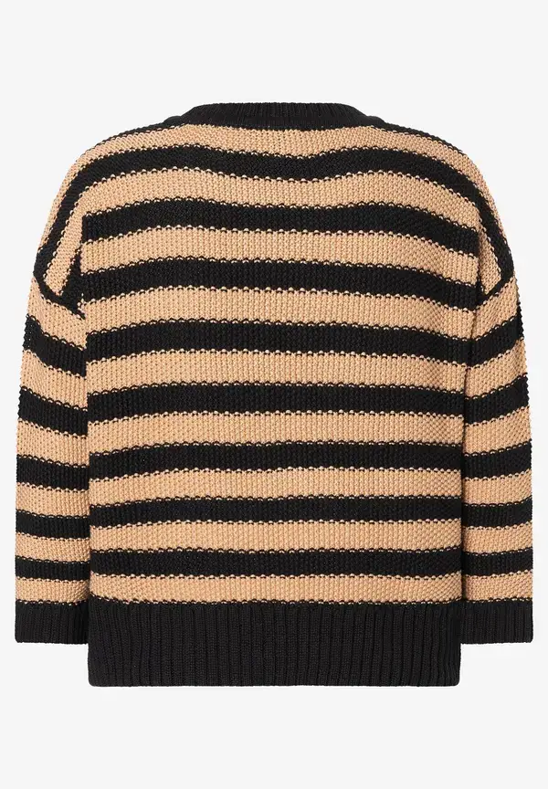 More & More Strukturpullover mit Streifen, schwarz/beige Tiefpreis