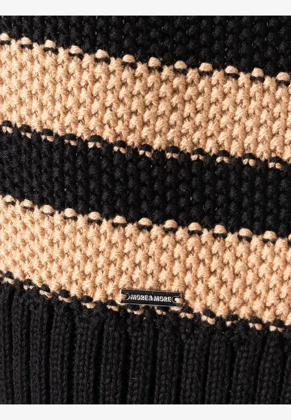 More & More Strukturpullover mit Streifen, schwarz/beige Tiefpreis