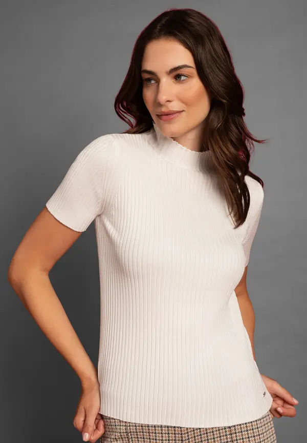 More & More Rippstrick-Pullover, Kurzarm, ecru Sonderangebot der Fabrik
