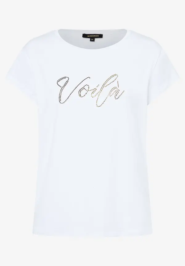 More & More T-Shirt mit Strass-Schriftzug, weiß Rabatte dieses Monats