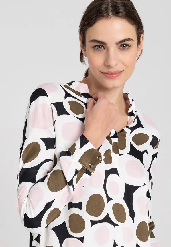 More & More Printbluse, rosé/olive/schwarz, Herbst-Kollektion Osterangebot