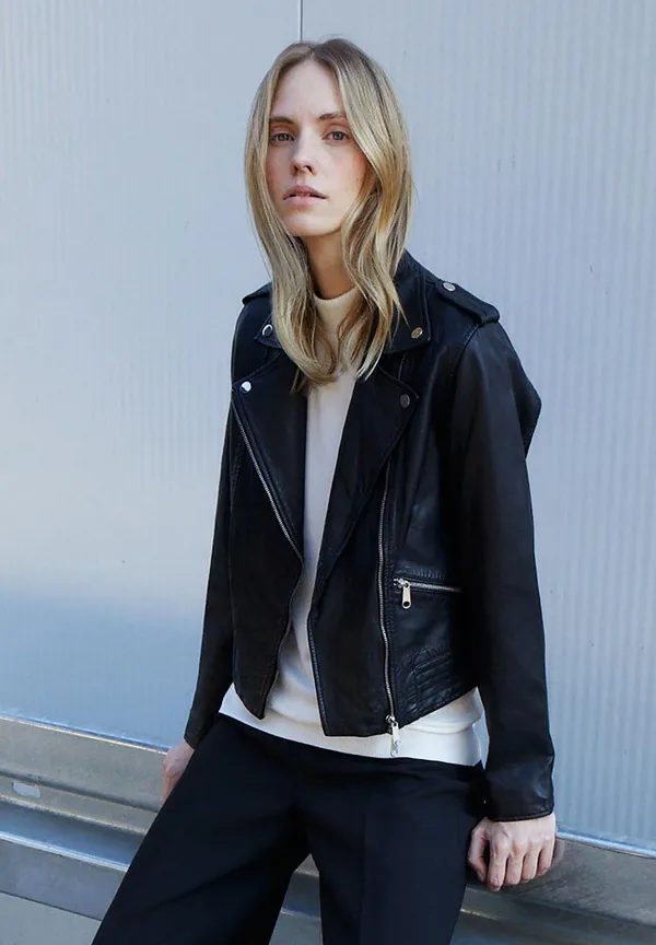 More & More Biker-Lederjacke, schwarz, Herbst-Kollektion Tiefpreis