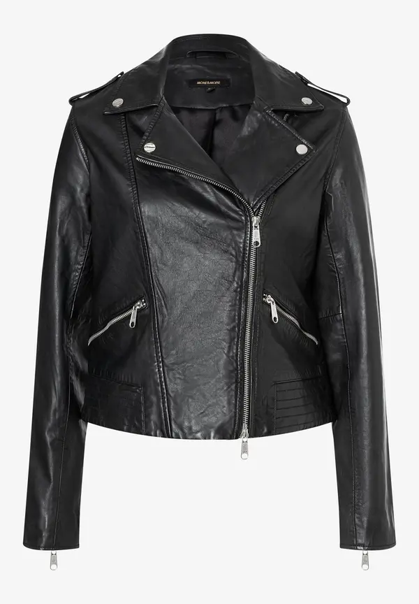 More & More Biker-Lederjacke, schwarz, Herbst-Kollektion Tiefpreis