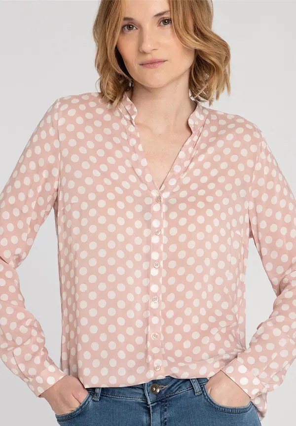 More & More Viskosebluse mit Tupfenprint, rosa/weiß, Frühjahrs-Kollektion 2025