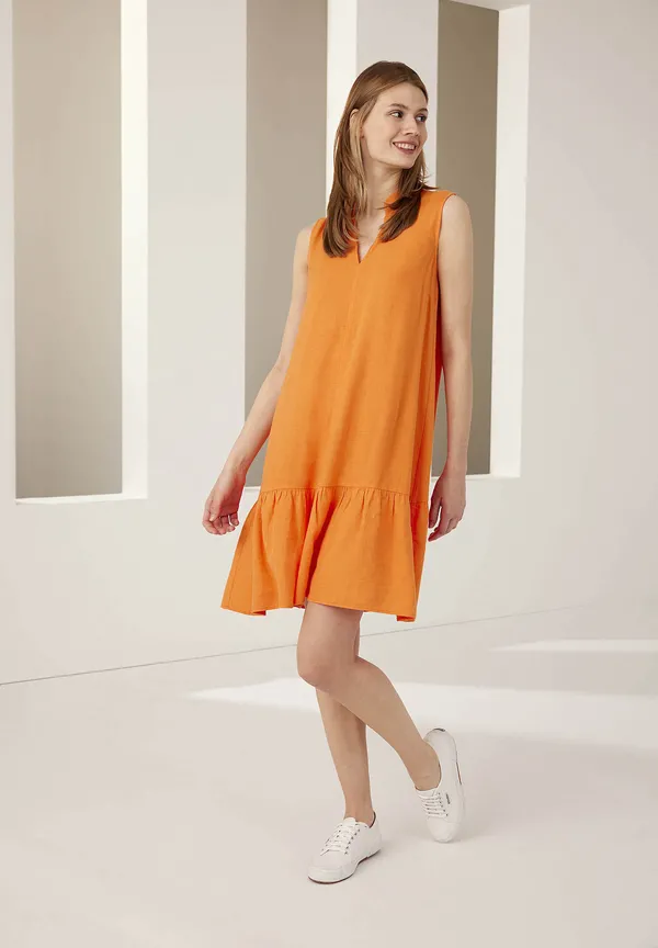 More & More Leinen/Viskose Kleid, fresh orange, Sommer-Kollektion Kostenloser Versand