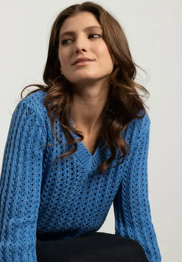 More & More Ajour Pullover mit 3/4 Arm, blue breeze, Frühjahrs-Kollektion Heißer Verkauf