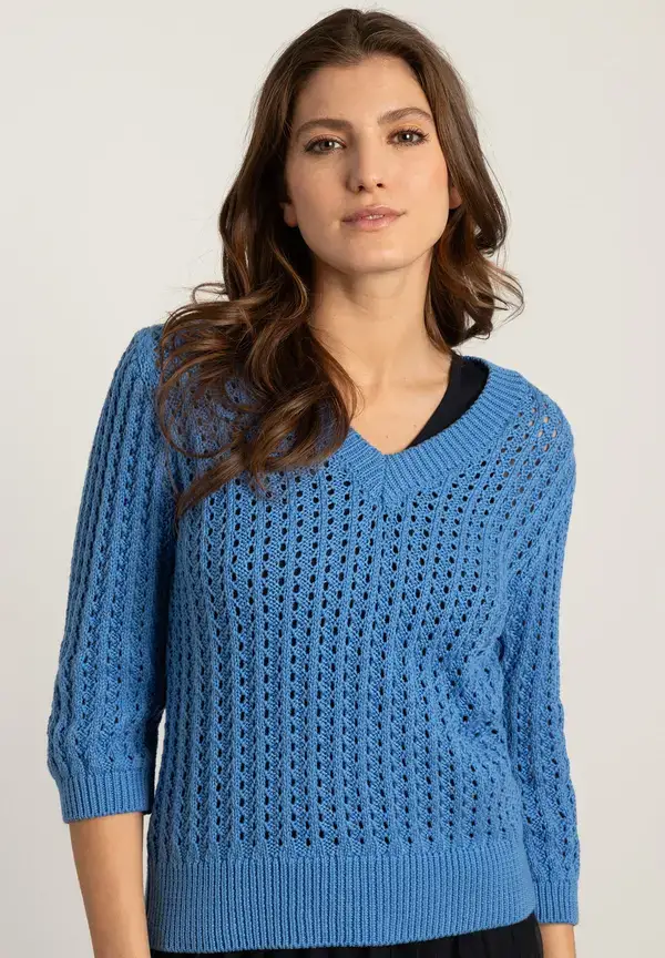 More & More Ajour Pullover mit 3/4 Arm, blue breeze, Frühjahrs-Kollektion Heißer Verkauf