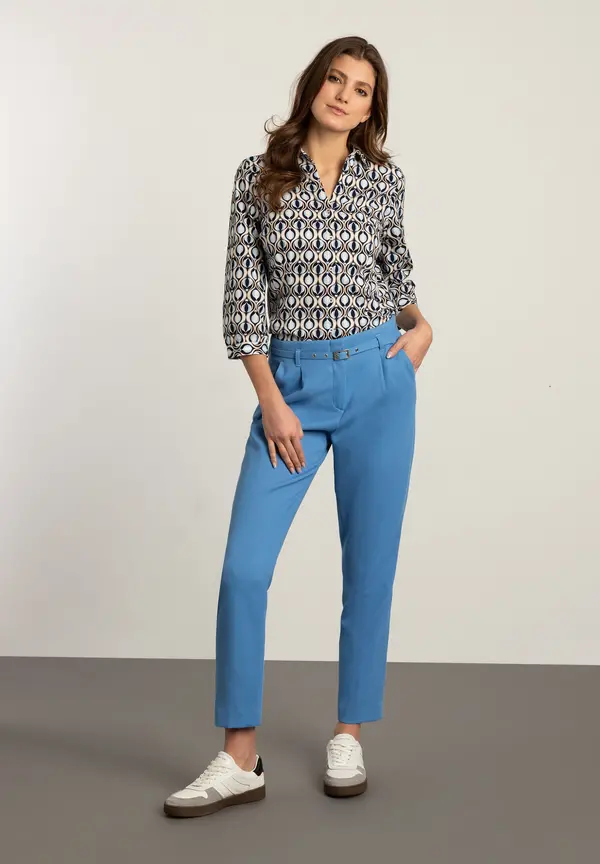 More & More strukturierte Anzughose mit Gürtel, blue breeze, Frühjahrs-Kollektion Blitzangebot