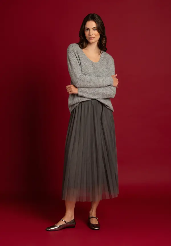 More & More V-Neck Pullover, grau, Herbst-Kollektion Outlet