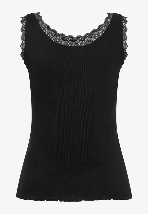 More & More geripptes Top mit Spitzenkante, schwarz, Frühjahrs-Kollektion Osterangebot