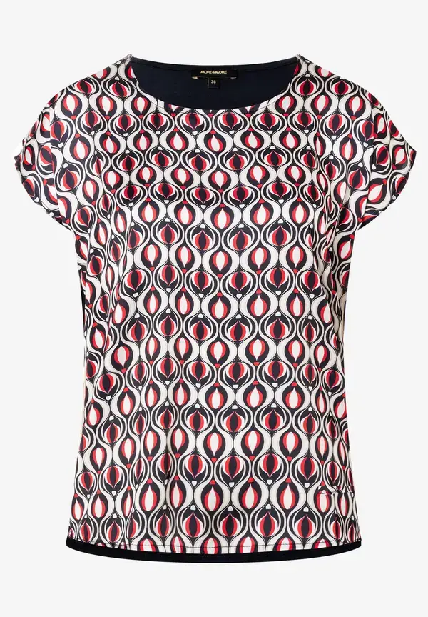 More & More Blusenshirt, grafischer Print, marine/rot, Frühjahrs-Kollektion Nur für heute