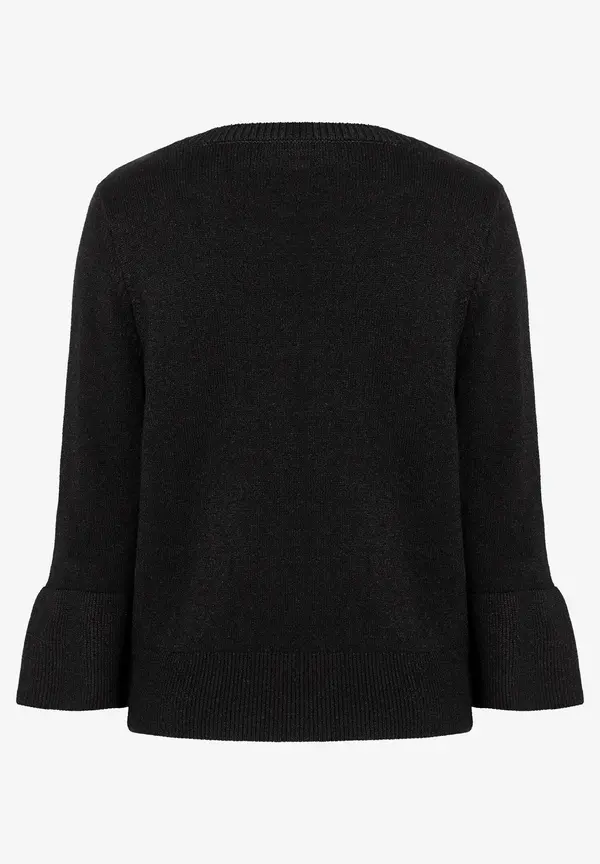 More & More Pullover mit Volantärmel, schwarz, Herbst-Kollektion 2025
