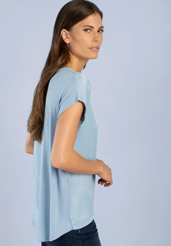 More & More Shirt mit Satinfront, hellblau Verkauf