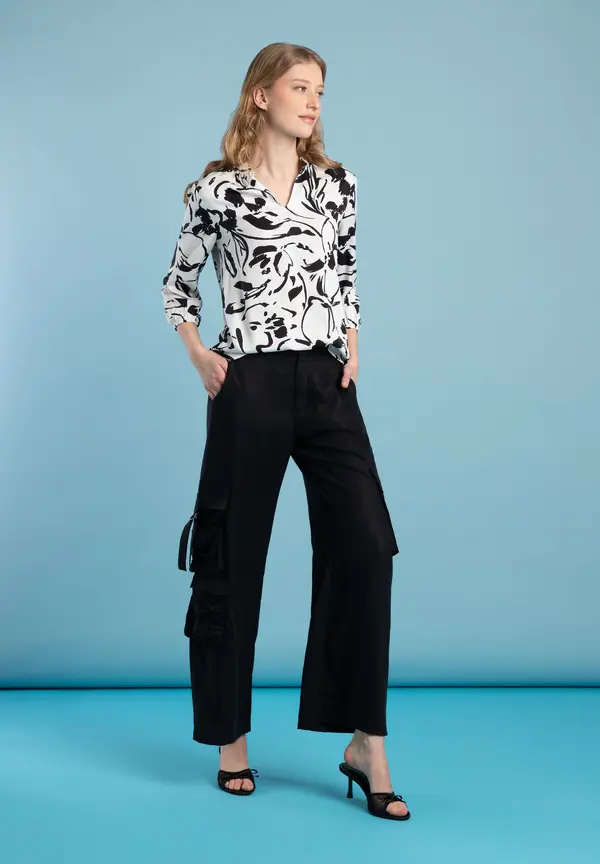 More & More Printbluse, schwarz/ecru, Frühjahrs-Kollektion 50% Rabatt für begrenzte Zeit