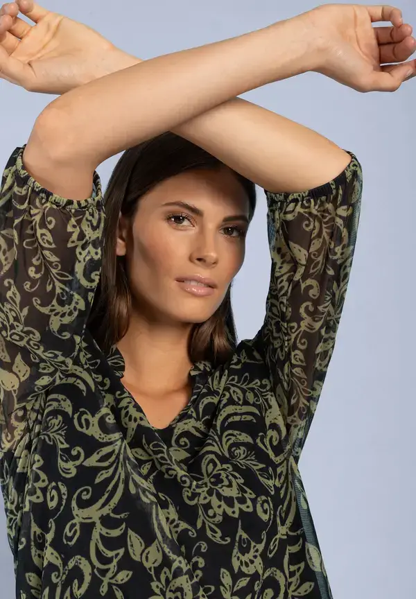 More & More Meshshirt, Paisleyprint, marine/grün Großer Ausverkauf