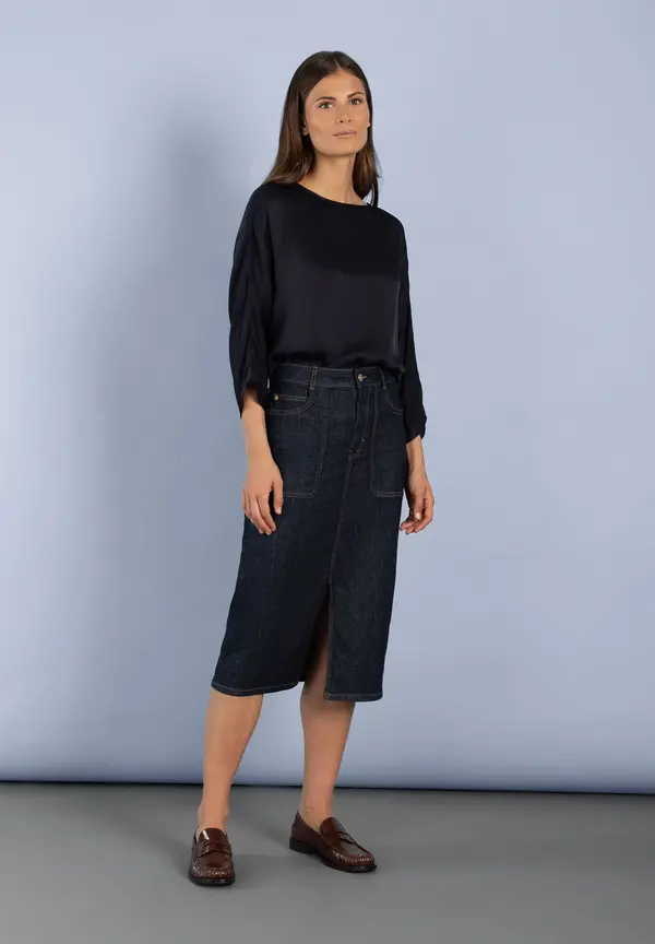 More & More Satinbluse, marine Preisnachlass