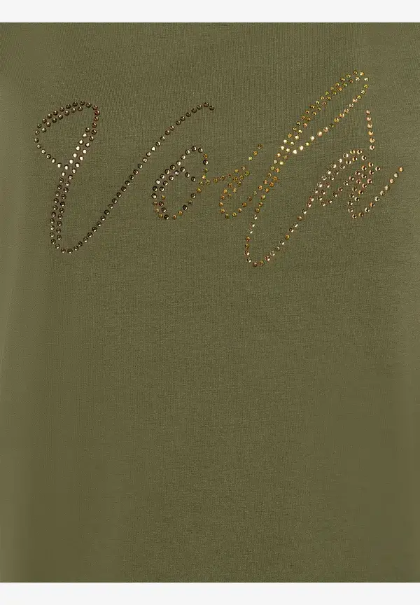 More & More T-Shirt mit Strass-Schriftzug, oliv Kauf eins, bekomm eins gratis