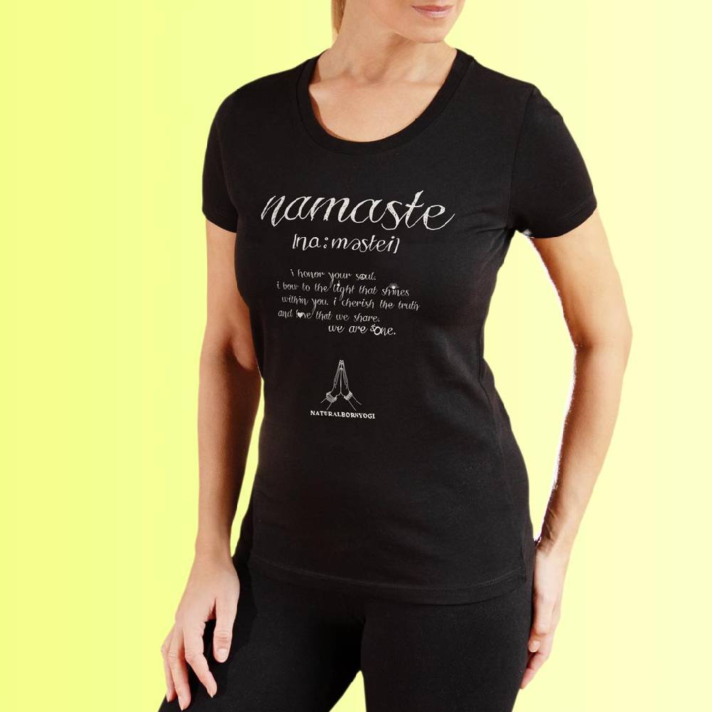 Natural Born Yogi Namaste Love – Yoga Shirt schwarz Tägliche Deals