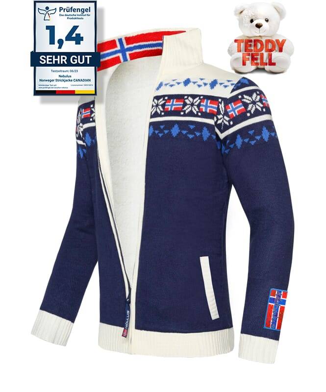 Nebulus Norweger Strickjacke mit Teddyfell CANADIAN Herren Online Shopping
