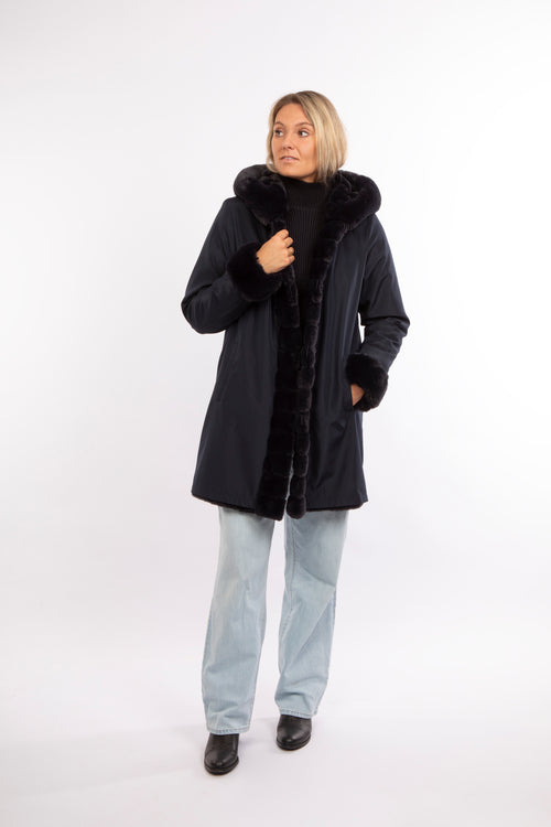Petite M. Kunstpelz Jacke reversible in Dunkelblau Versandkostenfrei