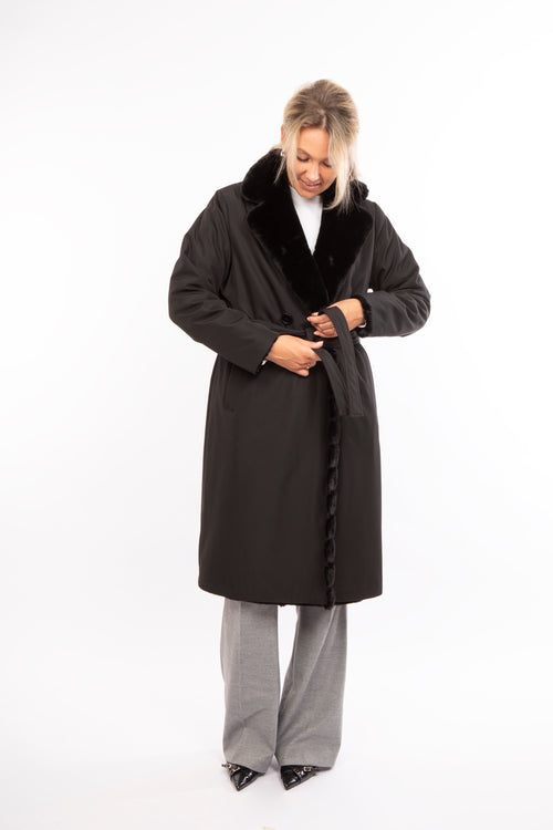 Petite M. Kunstfell Trenchcoat in Schwarz Sonderangebote