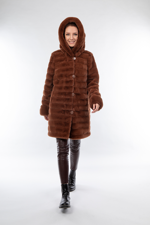 Petite M. Wendemantel mit Kapuze in Kunstfell und Microfaser, Farbe Cognac JETZT KAUFEN