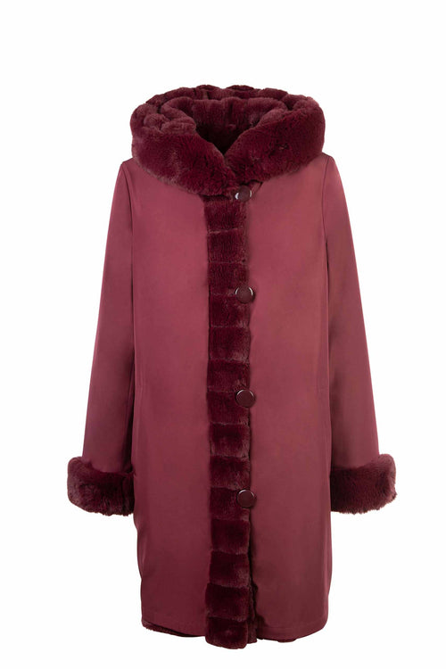 Petite M. Wendemantel mit Kapuze in Kunstfell und Microfaser, Farbe Weinrot Neueste Stile