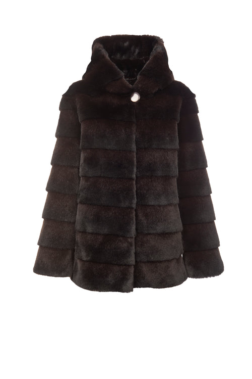 Petite M. Kunstpelz Jacke mit Kapuze in der Farbe braun-schwarz Riesige Rabatte