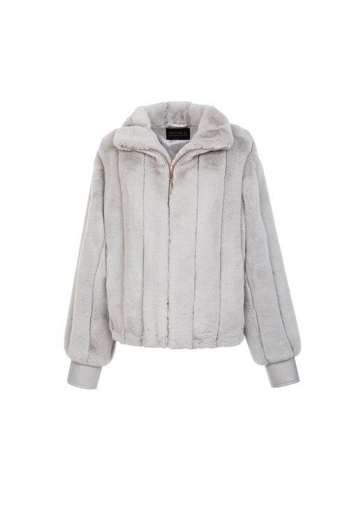 Petite M. Kunstpelz Bomberjacke in Silbergrau Clearance-Verkauf
