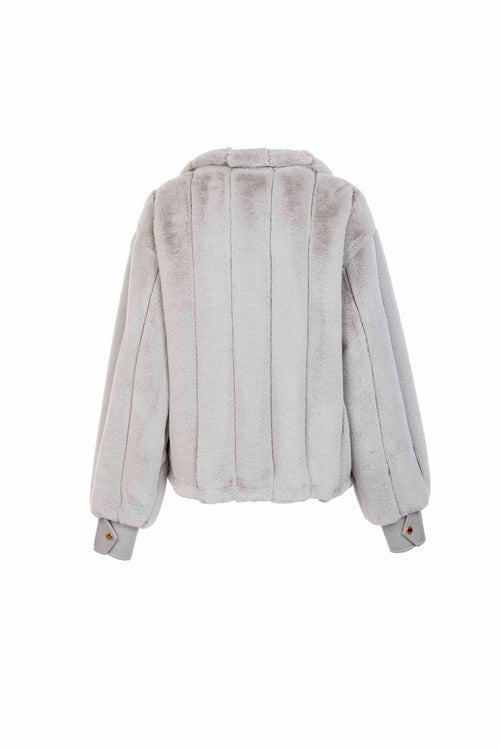 Petite M. Kunstpelz Bomberjacke in Silbergrau Clearance-Verkauf