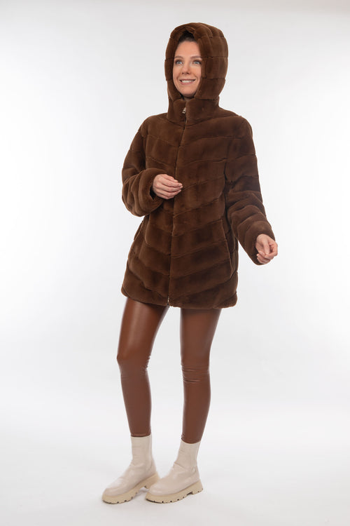 Petite M. Kunstpelz Jacke mit Reissverschluss und Kapuze Kostenloser Versand international