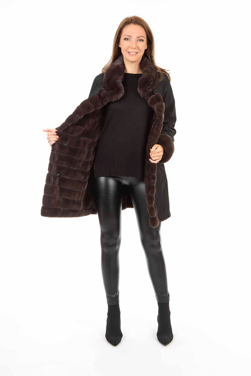 Petite M. Kunstpelz Jacke zum Wenden Schwarz - Braun Fabrikladen
