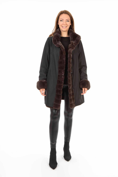 Petite M. Kunstpelz Jacke zum Wenden Schwarz - Braun Fabrikladen