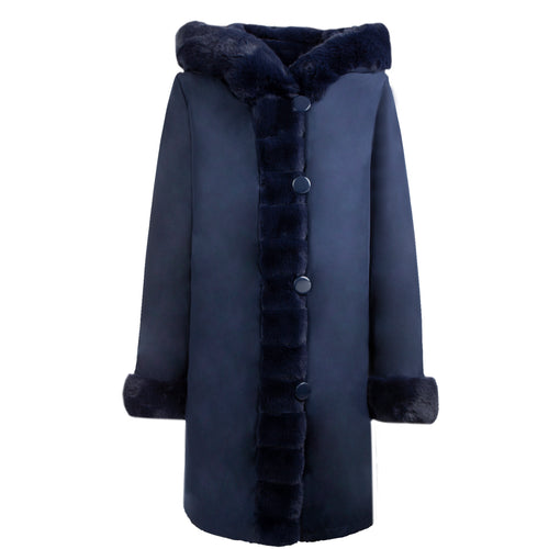 Petite M. Wendemantel mit Kapuze in Kunstfell und Microfaser, Farbe Blau Hotsell