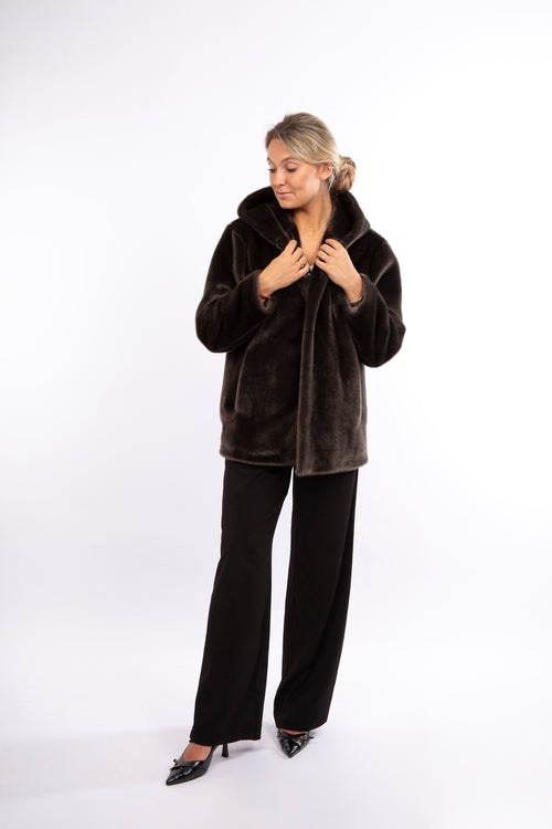 Petite M. Kunstpelzjacke in Dark Taupe Günstig kaufen