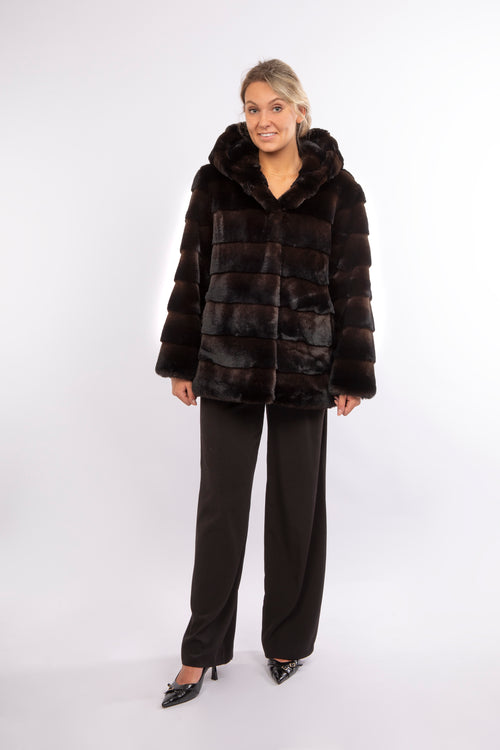 Petite M. Kunstpelz Jacke mit Kapuze in der Farbe braun-schwarz Flash Sale