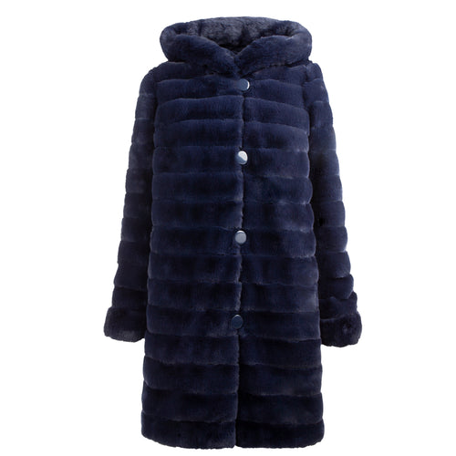 Petite M. Wendemantel mit Kapuze in Kunstfell und Microfaser, Farbe Blau Cyber Monday