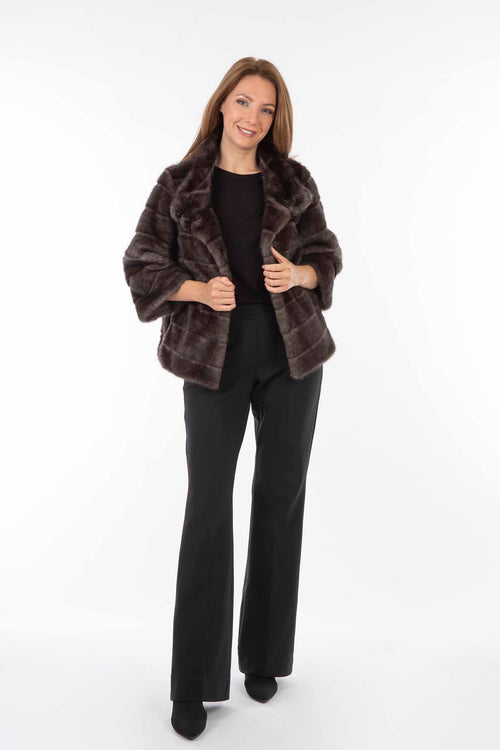 Petite M. Kurze Kunstfell Jacke in Aubergine/Anthrazit Lagerräumung