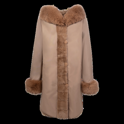 Petite M. Wendemantel mit Kapuze in Kunstfell und Microfaser, Farbe Camel Riesige Ersparnisse