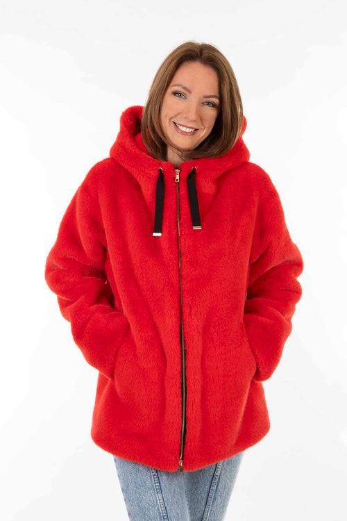 Petite M. Jacke in Kunstpelz mit Kapuze, Rot Sonderangebot der Fabrik