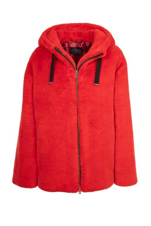 Petite M. Jacke in Kunstpelz mit Kapuze, Rot Sonderangebot der Fabrik
