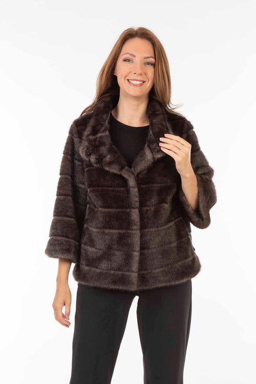 Petite M. Kurze Kunstfell Jacke in Aubergine/Anthrazit Begrenzt auf 3 Tage