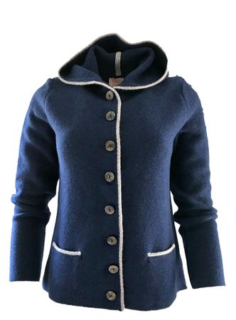 Pezzo D'oro Damenstrickjacke,Kapuze,Merinowolle,blau,nachhaltig aus Bayern Sonderangebot