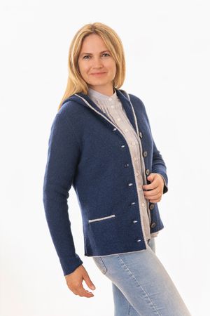 Pezzo D'oro Damenstrickjacke,Kapuze,Merinowolle,blau,nachhaltig aus Bayern Sonderangebot