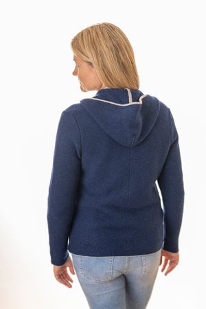 Pezzo D'oro Damenstrickjacke,Kapuze,Merinowolle,blau,nachhaltig aus Bayern Sonderangebot